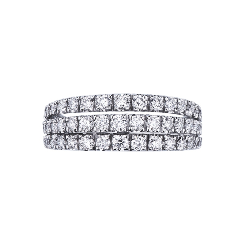 18k white gold band ring with 3 rows of diamonds 