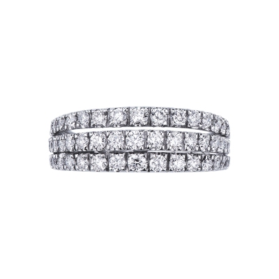 18k white gold band ring with 3 rows of diamonds 