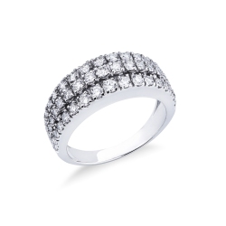 18k white gold band ring with 3 rows of diamonds 