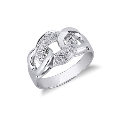 White gold 18k groumette ring with diamonds 