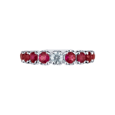 White gold 18k half eternity ring with diamonds and rubies