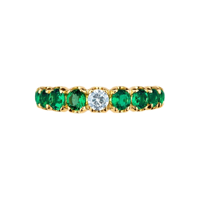 Yellow gold 18k ring with diamonds and emeralds 