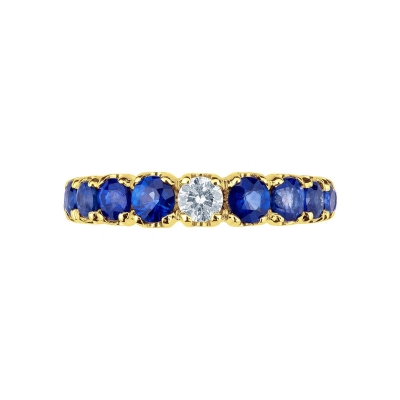 Yellow gold 18k ring with diamonds and blue sapphires 