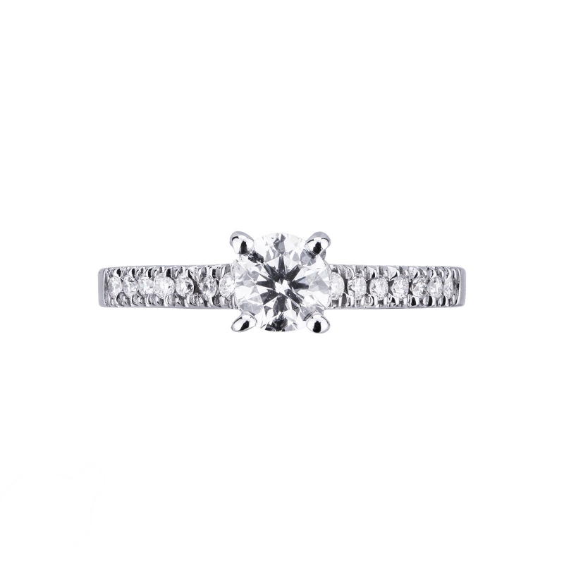 Solitaire ring white gold 18k with diamond shoulder set