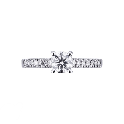 Solitaire ring white gold 18k with diamond shoulder set