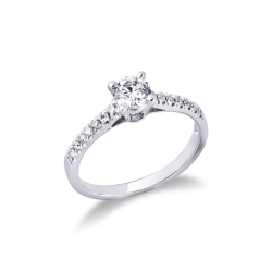 Solitaire ring white gold 18k with diamond shoulder set