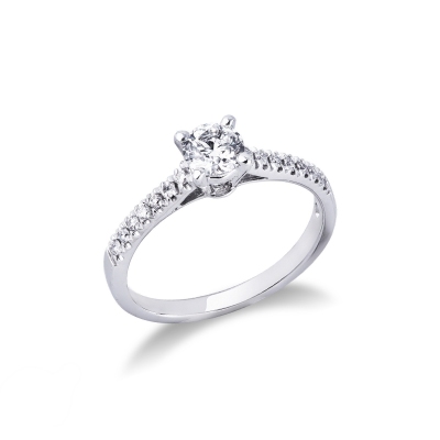 Solitaire ring white gold 18k with diamond shoulder set