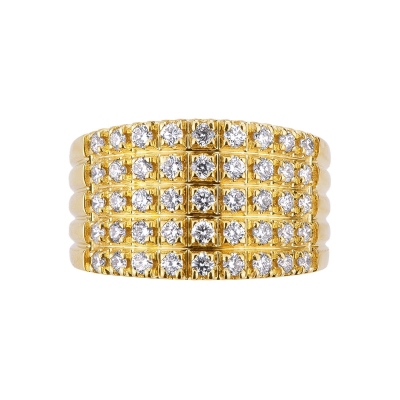 18k yellow gold ring with 5 rows of diamonds 