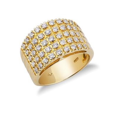18k yellow gold ring with 5 rows of diamonds 