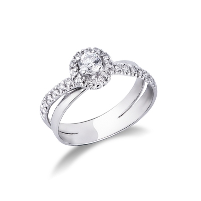 Anello fascia doppia in Oro Bianco 18k con Diamanti