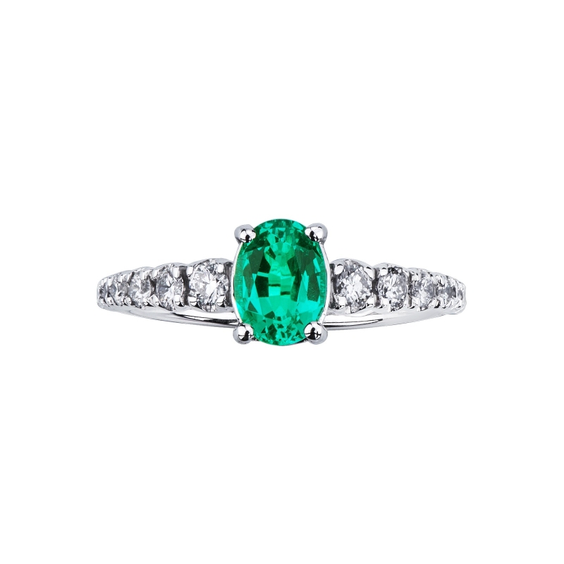 Ring 18k white gold with central emerald and diamonds 
