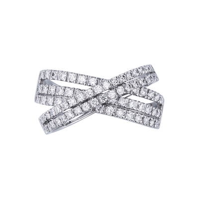 Crossover band ring in white gold 18k with diamonds 