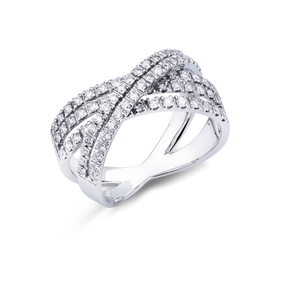 Crossover band ring in white gold 18k with diamonds 