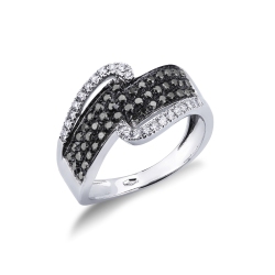White gold 18k ring with black diamonds pavé and diamonds double row