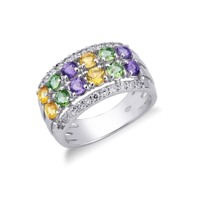 18k white gold band ring with citrine, diamonds, peridots and amethysts 