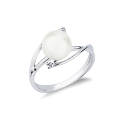 White gold 18k crossover ring with pearl and diamonds 