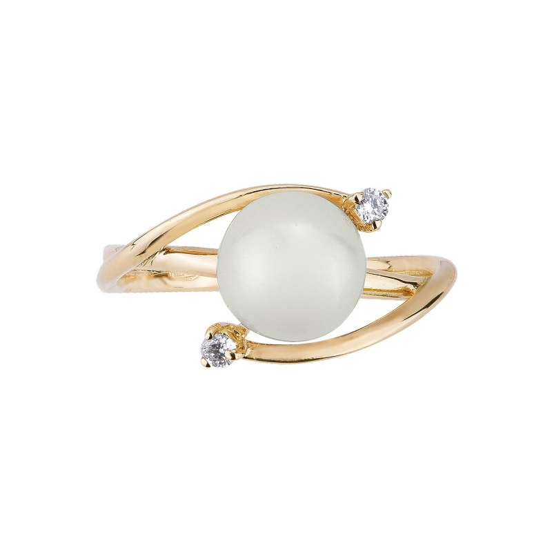 Yellow gold 18k crossover ring with pearl and diamonds 