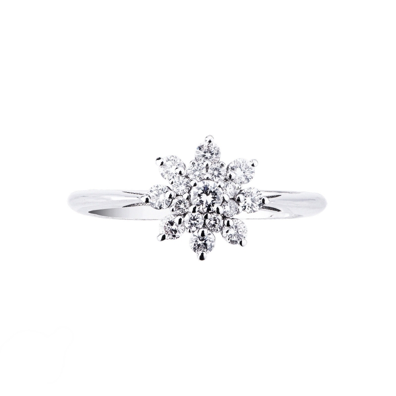 White gold 18k flower ring with halo diamonds 