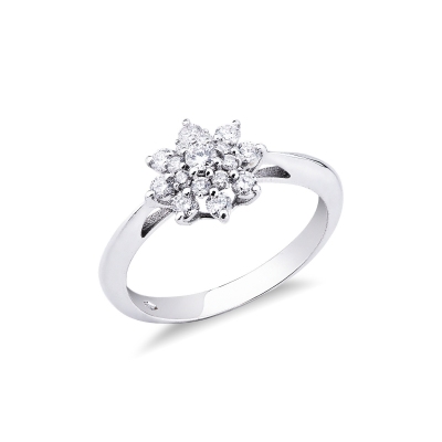 White gold 18k flower ring with halo diamonds 