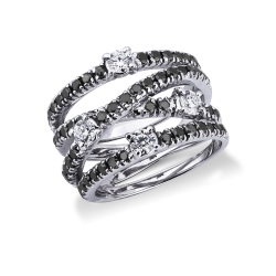 Crossover band ring with black and white diamonds 
