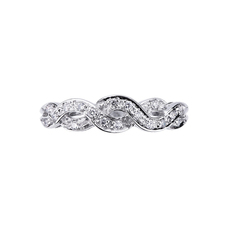White gold 18k braided ring with diamonds 