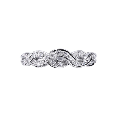 White gold 18k braided ring with diamonds 