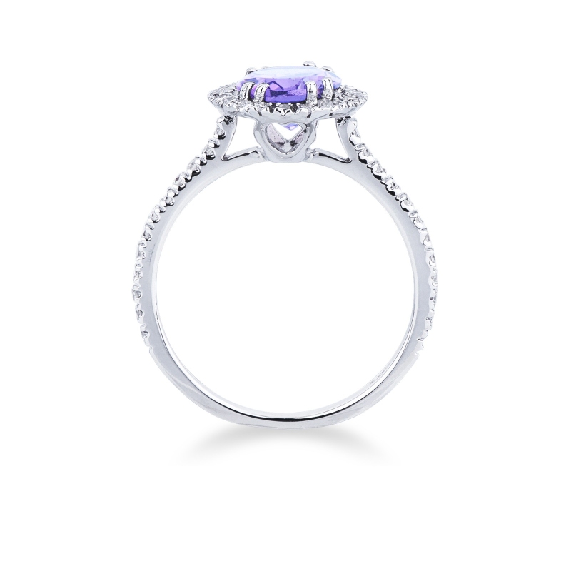 White gold 18k ring with amethyst and diamonds