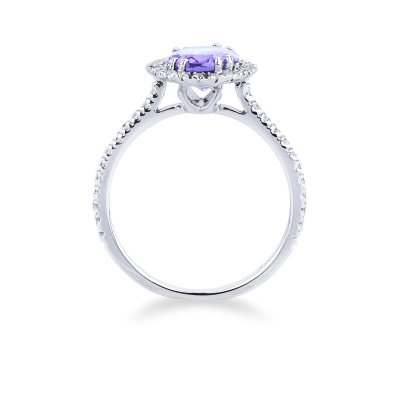 White gold 18k ring with amethyst and diamonds