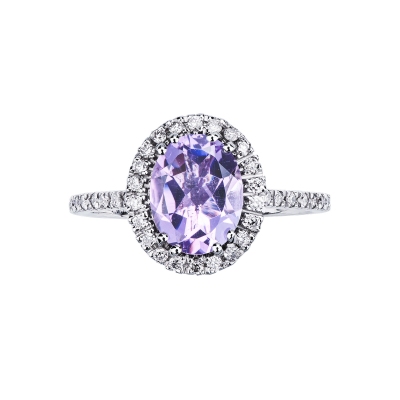 White gold 18k ring with amethyst and diamonds