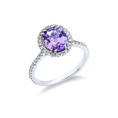 White gold 18k ring with amethyst and diamonds