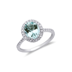 White gold 18k halo ring with aquamarine and diamonds 