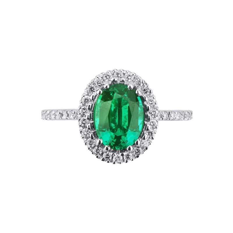 White gold 18k halo ring with emerald and diamonds white gold 18k 