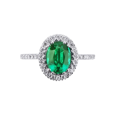 White gold 18k halo ring with emerald and diamonds white gold 18k 