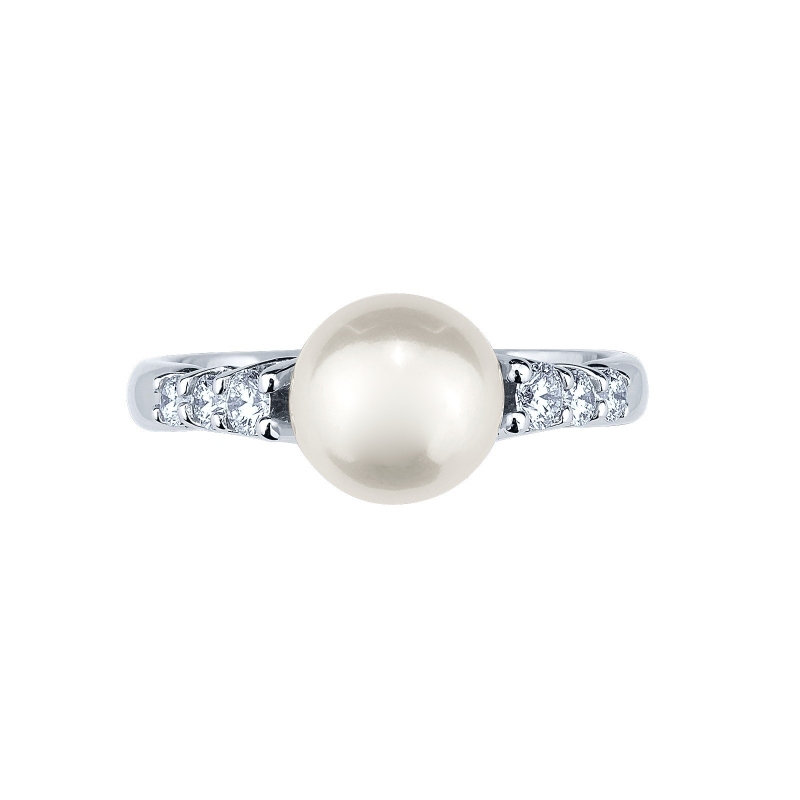 18k white gold ring with pearl and diamonds 