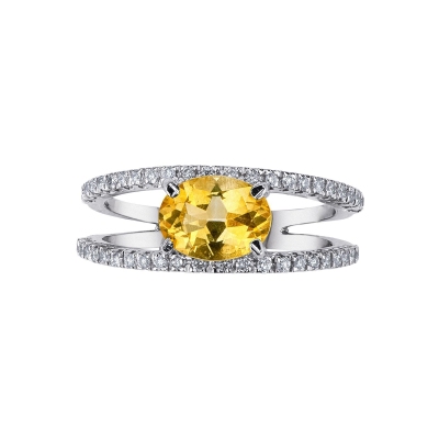 Ring with citrine and diamonds in white gold 18k