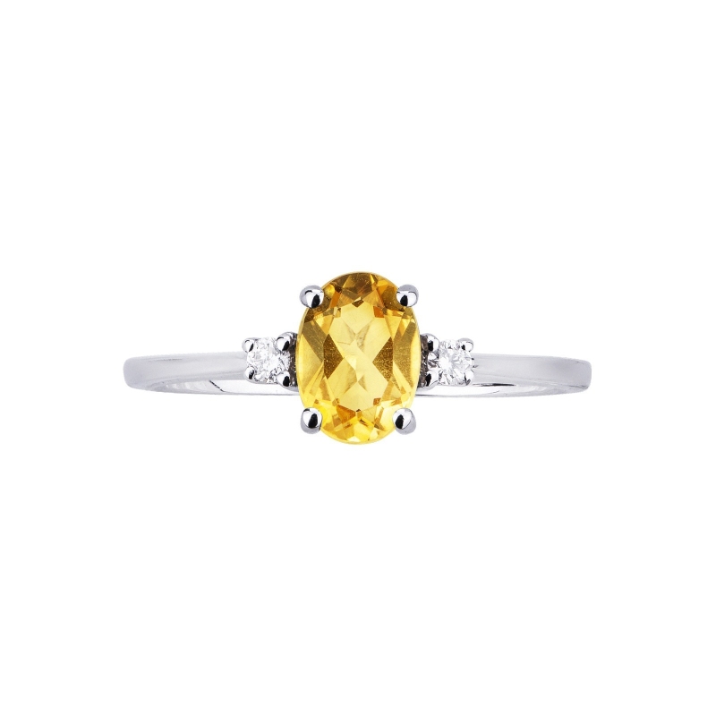 Ring with citrine topaz and diamonds in white gold 18k
