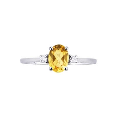 Ring with citrine topaz and diamonds in white gold 18k