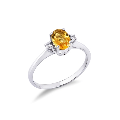 Ring with citrine topaz and diamonds in white gold 18k