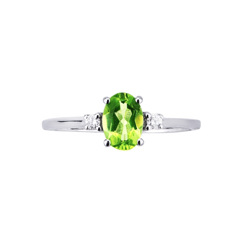 18k white gold ring with peridot and diamonds 