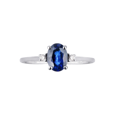 Band ring white gold 18k with blue sapphire and diamonds 