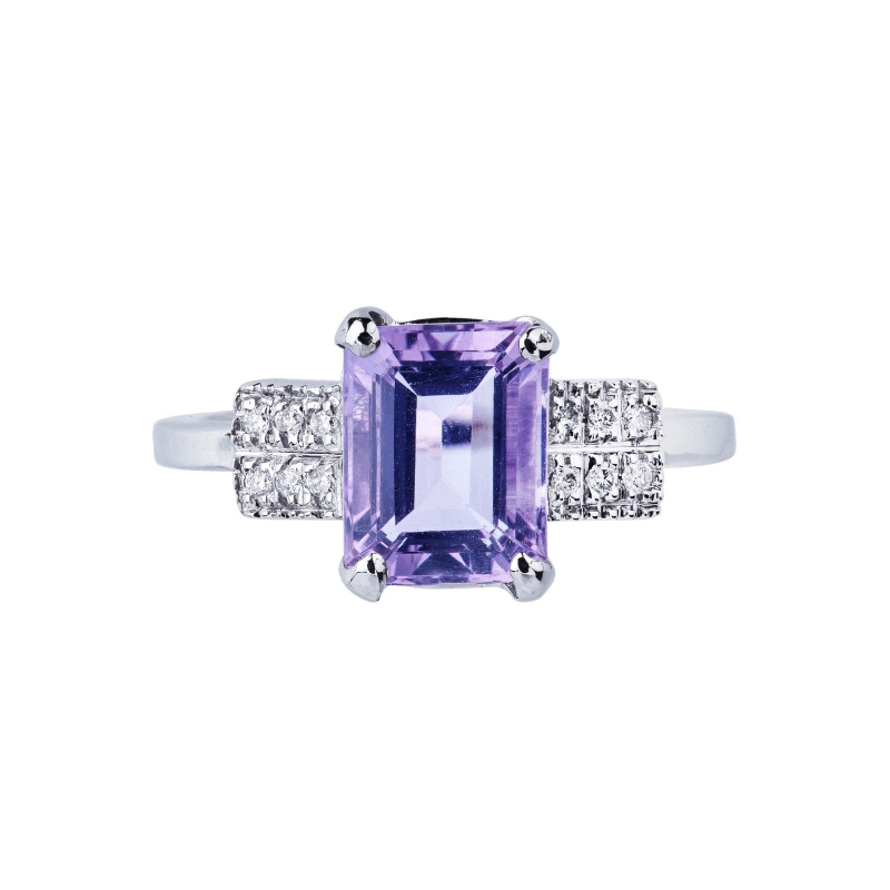 Ring with amethyst and diamonds white gold 18k