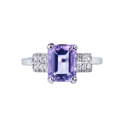 Ring with amethyst and diamonds white gold 18k