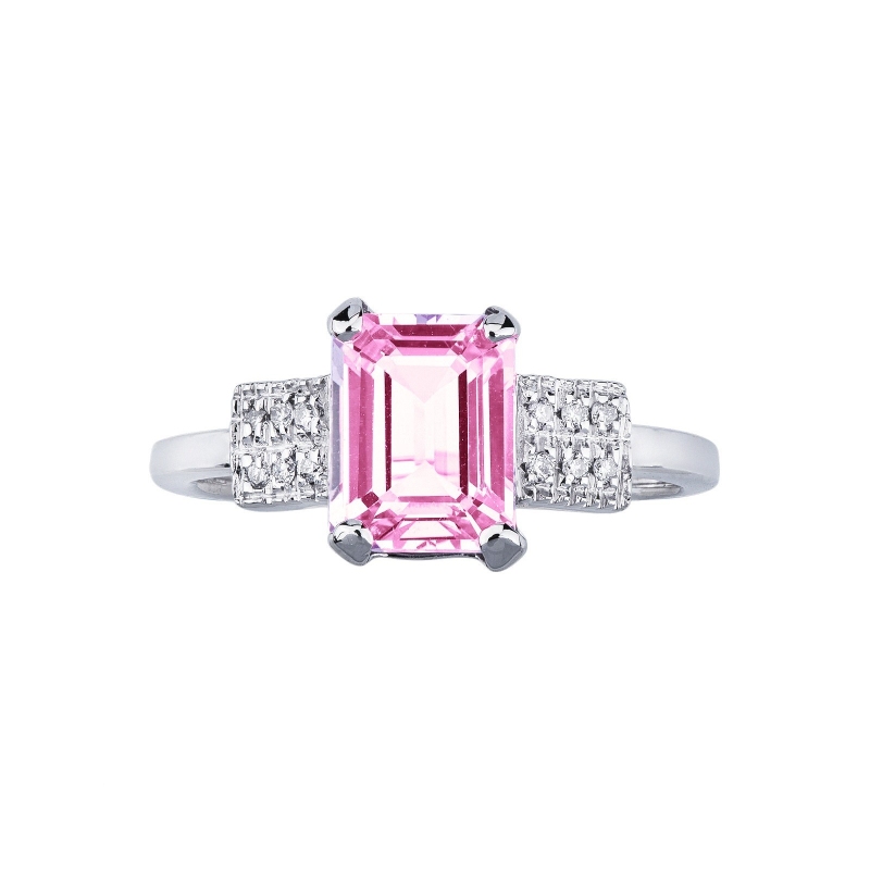 Ring in white gold 18k with pink sapphire emerald cut