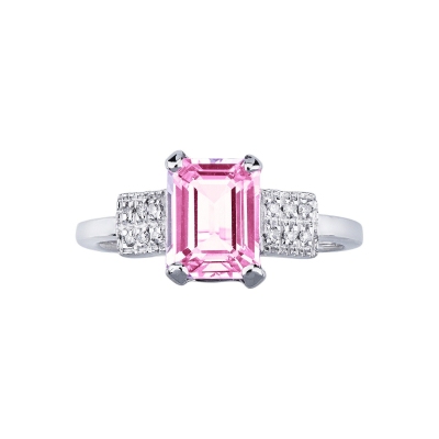 Ring in white gold 18k with pink sapphire emerald cut