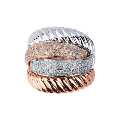 18k white and rosé gold ring with diamonds pavé