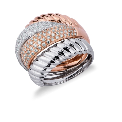 18k white and rosé gold ring with diamonds pavé