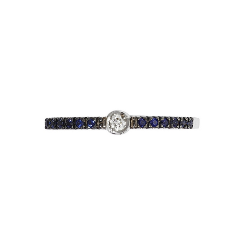 Ring 18k White Gold with Diamond, Blue Sapphire 