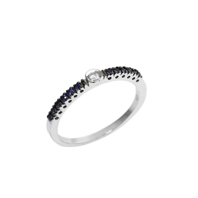 Ring 18k White Gold with Diamond, Blue Sapphire 