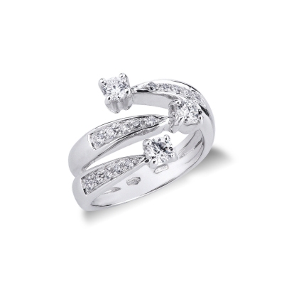 Anello a 3 fasce in Oro bianco 18k con Diamanti
