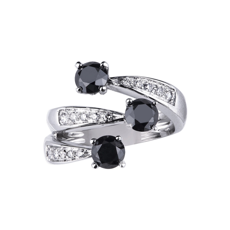 Trilogy type ring with black and white diamonds 